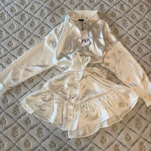 Zara Cream Satin Ruffle Dress- Never worn